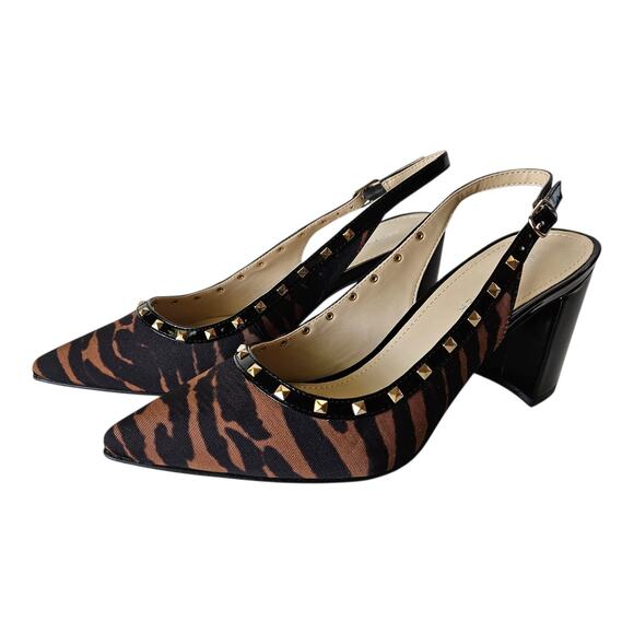 MARC FISHER Women's 6 M Carmon Slingback Pumps Shoes Black Brown Pointed Toe NEW - Picture 2 of 10